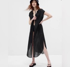 GAP NWT Button Down Voile Dolman Shirtdress - Black - Size Small