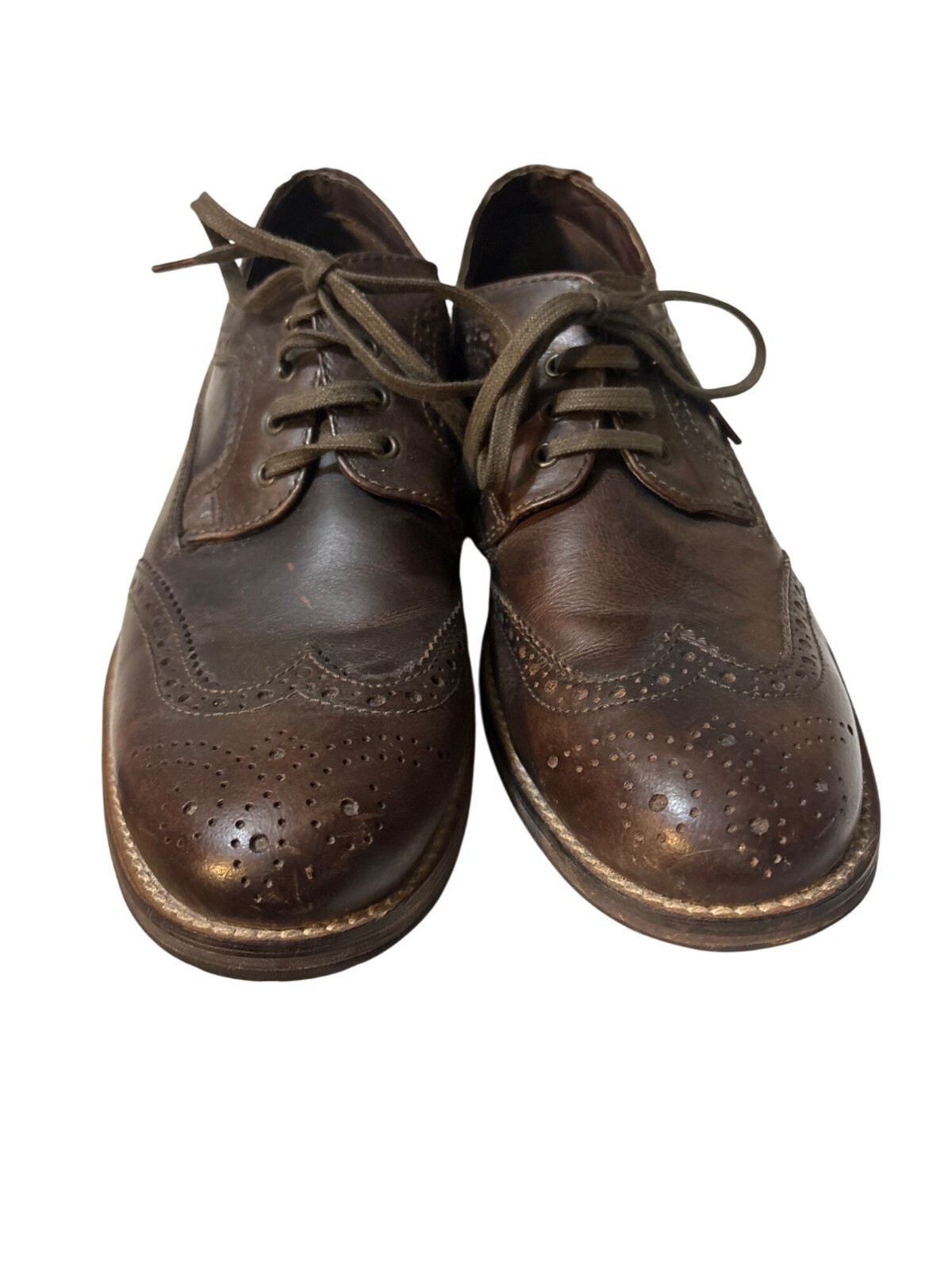 SAOLA Scarpe Oxford Franco Fortini uomo pelle marrone punta alare taglia 11 con suola in gomma