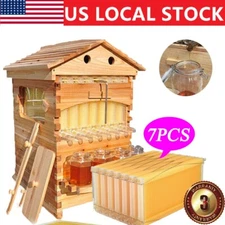 7Pcs Auto Seeping Honey Hive Beehive Frames + Beekeeping Wooden Cedarwood House