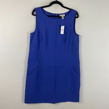 LOFT Sleeveless Shift Dress Size 14 Blue Pockets Stretch