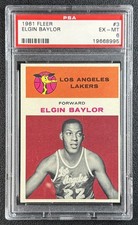 ELGIN BAYLOR PSA 6 1961 FLEER #3 ROOKIE CARD RC LAKERS EX-MT. rookie card picture