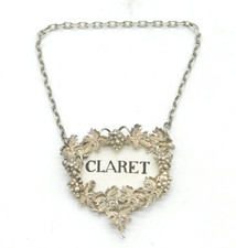 Victorian Sterling Silver Grapevine Decanter Label & Claret Card Antique 1900