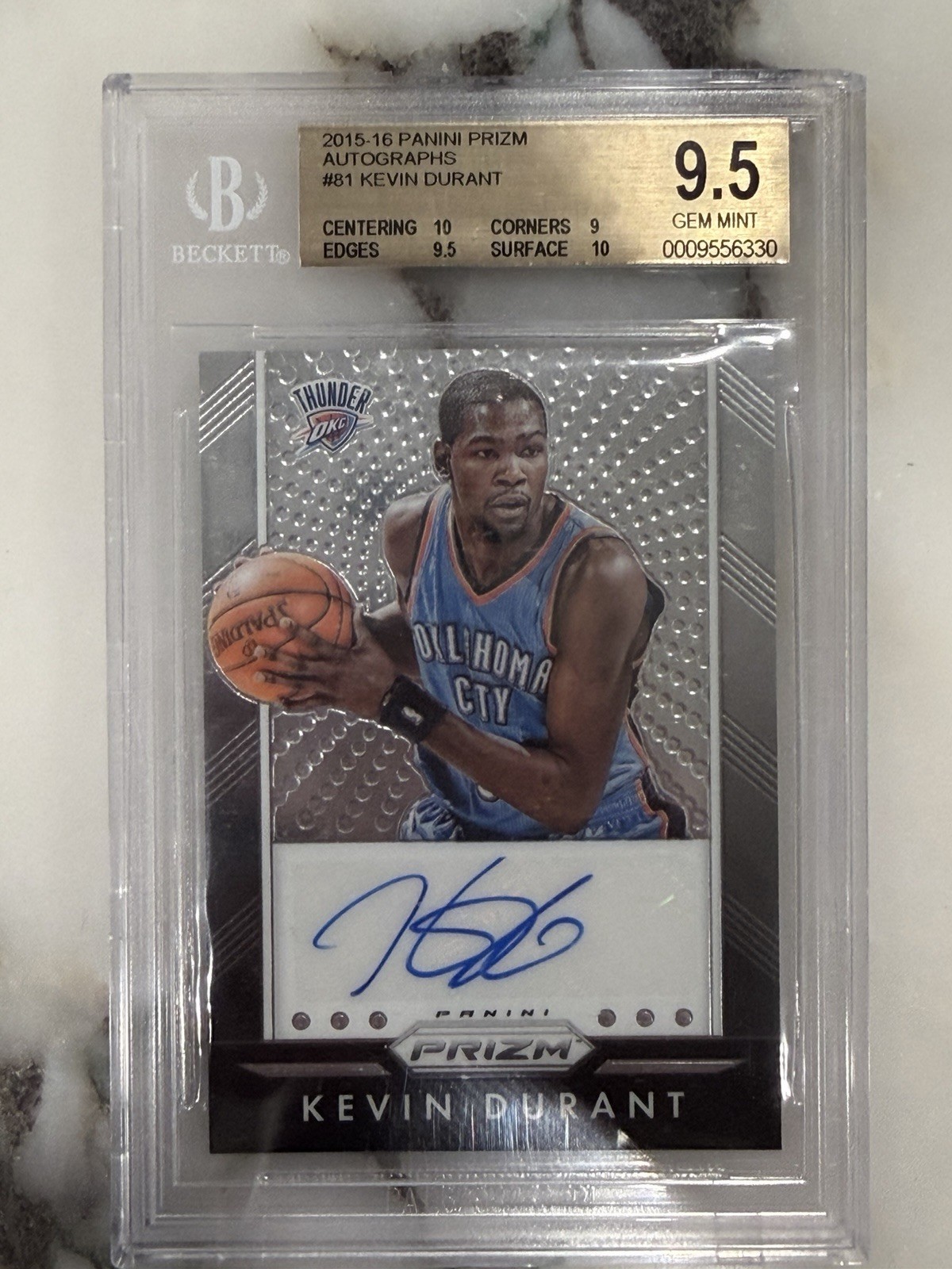 Kevin Durant #KDR Basketball Cards 2015 Panini Prizm Autographs trading card — raw and PSA graded price guide