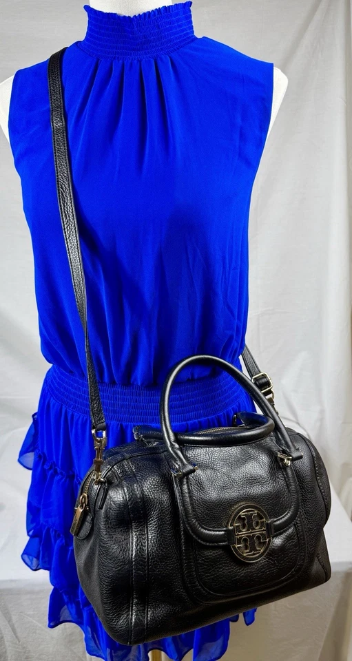 😎😎😎TORY BURCH Black Amanda Pebbled Ltr Crossbody Dbl Handles Satchel Handbag - Image 2 of 4