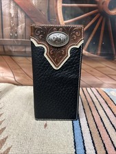 Western Style Black Embossed Leather Wallet with Horse Concho