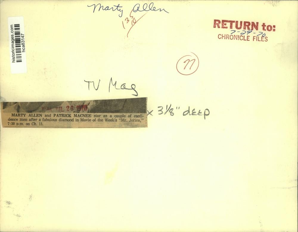 1970 Press Photo Marty Allen and Patrick Macnee star in "Mr. Jerico"