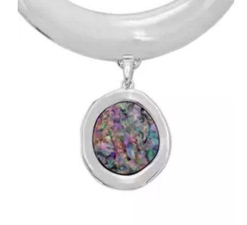 Robert Lee Morris Soho Silver Tone Abalone Pendant Collar Necklace - Picture 2 of 4