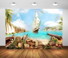 BELECO 9x6ft Fabric Beach Island Backdrop - Pirate Theme Party 9x6FT, A14795