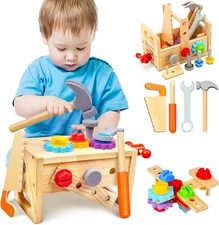 Kids Tool Set - 29 PCS Wooden Toddler Tool with Box, Montessori STEM Educational