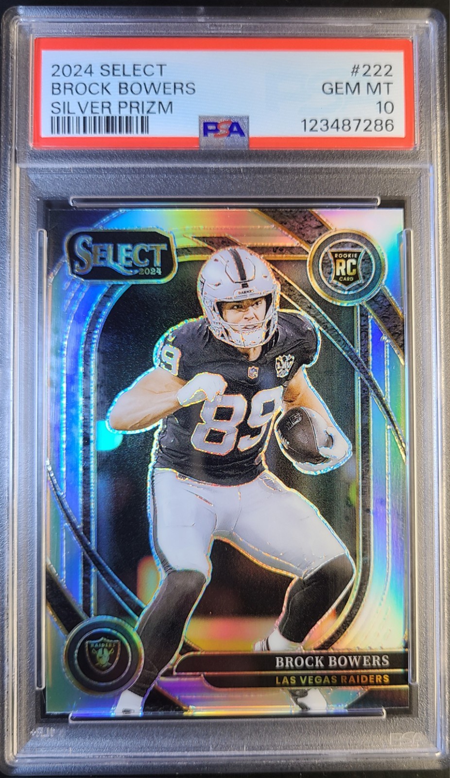 2024 Panini Select Football Brock Bowers RC Silver Prizm #222 PSA 10