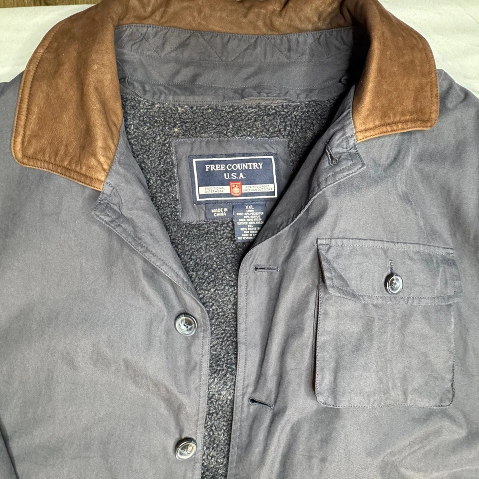 Free Country USA Men XXL Navy Winter Coat Fleece Removable Lining Casual or Barn - Image 3 of 4