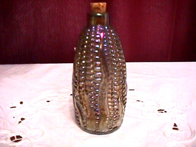 ''CORN BOTTLE''  4 7/8'' DARK SMOKE CARNIVAL GLASS PERFECT TOP  BY: IMPERIAL