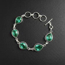 Paraiba Tourmaline stone Handmade 925 Sterling Silver Jewelry Bracelet Sz 7-8"