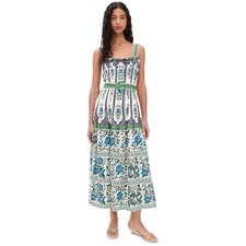 Farm Rio Womens Manoela Off-White Sleeveless Belted Cotton Maxi Dress New