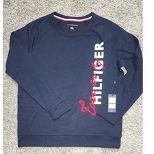 Tommy Hilfiger Women Navy Blue Logo Graphic Crewneck Sweatshirt Size L