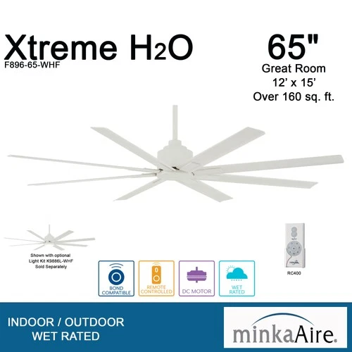 Minka Aire Xtreme H2O 65"  - Flat White 8-Blade Remote Control - Picture 6 of 7
