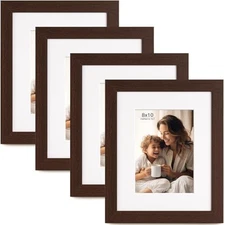 8x10 Picture Frame with Mat for 5x7, Set of 4 Dark Brown 8 x 8x10,4 pack Walnut