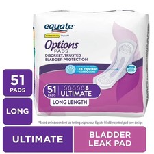 Equate Options Women's Incontinence Pads, Ultimate Absorbency, Long Length 51ct.