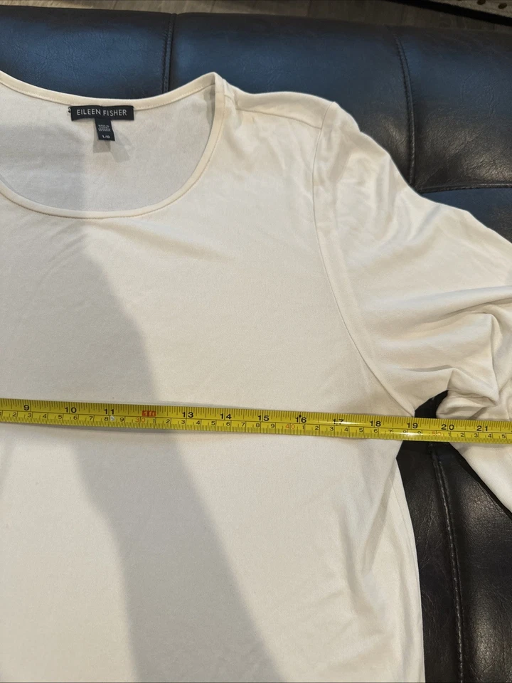 Camisa Eileen Fisher Mujer Talla Grande 100% Seda Jersey Cuello Redondo L/S Crema Foto 4 de 4