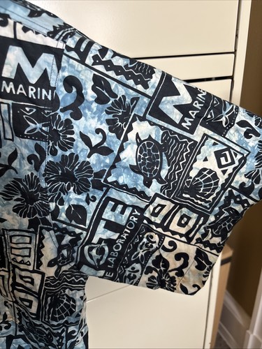 MOTE Marine Laboratory Hawaiian Shirt Large Blue Tie Dye Wet Dog S/S Cotton - Picture 6 of 13