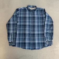 Eddie Bauer Travex Shirt Men Size XL Tall Blue Plaid Long Sleeve Button Up READ