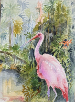 Flamingo Florida Everglades Watercolor Painting OOAK Signed by Edith Schmidt 