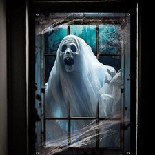 Halloween Window Cover Ghost Haunted House Decor Large White Cloth Cling