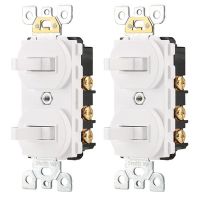 2Pack Double Toggle Switch 15 Amp 120V Combination Light SpaceSaving ETL White