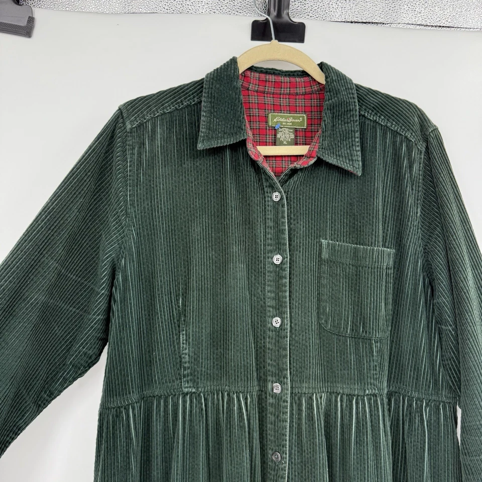 Vestido De Colección Pana Pradera Manga Larga Maxi Pequeño XL Cottagecore Modesto Verde Foto 4 de 4