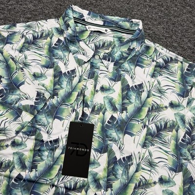 7 Diamonds Polo Mens 2XL Floral Palm Print 4 Way Stretch Performance Shirt NWT