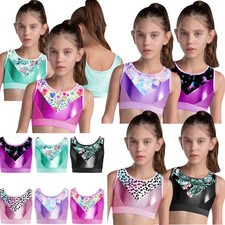 Kids Girls Vest Training Crop Top Workout Bra Carnival Costumes Dancewear Jazz