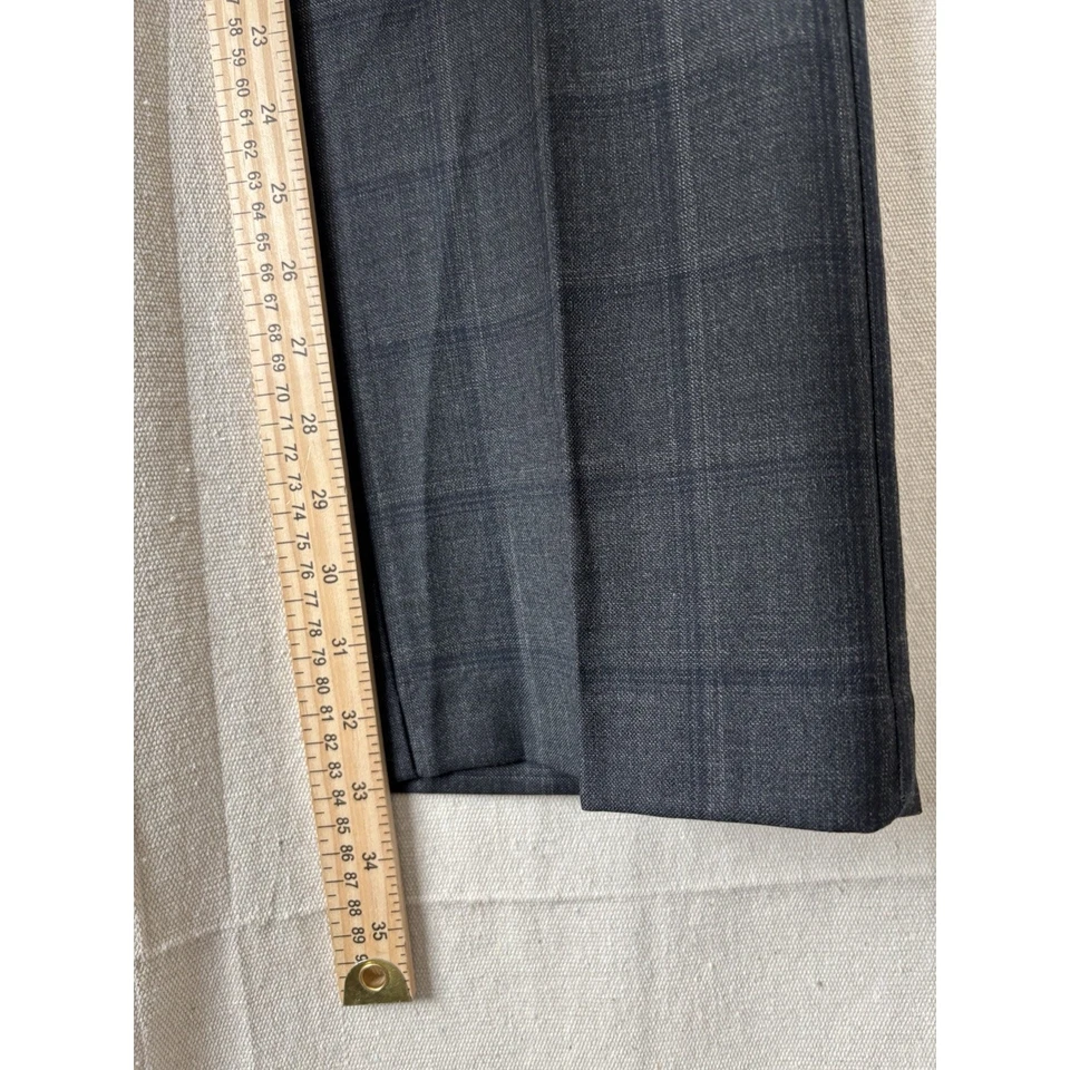 Bloomingdale’s Men’s Store Flat Front Pants Gray Blue Glen Plaid 32x34 Academia - Image 4 of 4