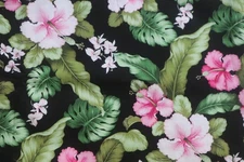 David Textiles Printex Hibiscus Tropical Print Sewing Fabric Multi on Black BTHY