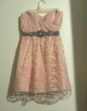 MY MICHELLE Juniors Size 5 Pink Lace Beaded Sleeveless A-Line Knee Dress
