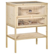 PawHut Wooden Hamster Cage w/ Shelf - Natural, Refurbished