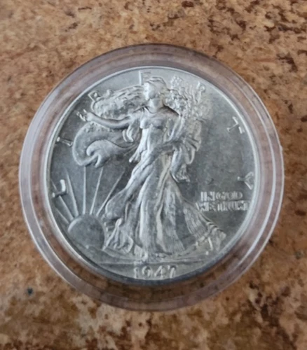 1947 p high grade (AU/BU) silver Walking liberty half dollar in acrylic capsule