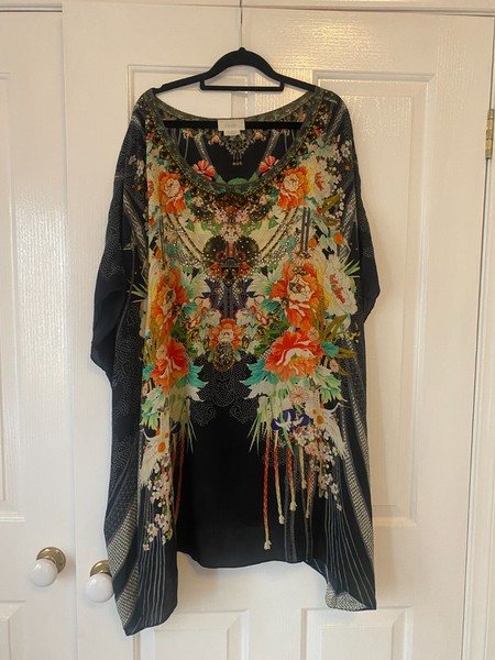 CAMILLA Franks Silk Queen Of Kings Short Round Neck Kaftan Dress OSFA Brand New 