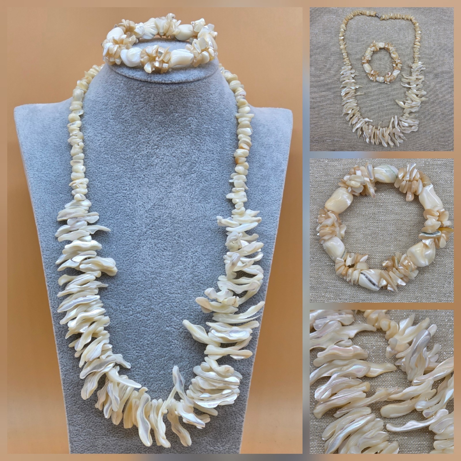 Vintage Shell Chunky Statement Beaded Necklace & … - image 1