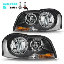 Headlights Set For 2003-2014 Volvo XC90 Left and Right with Bulbs Halogen Black