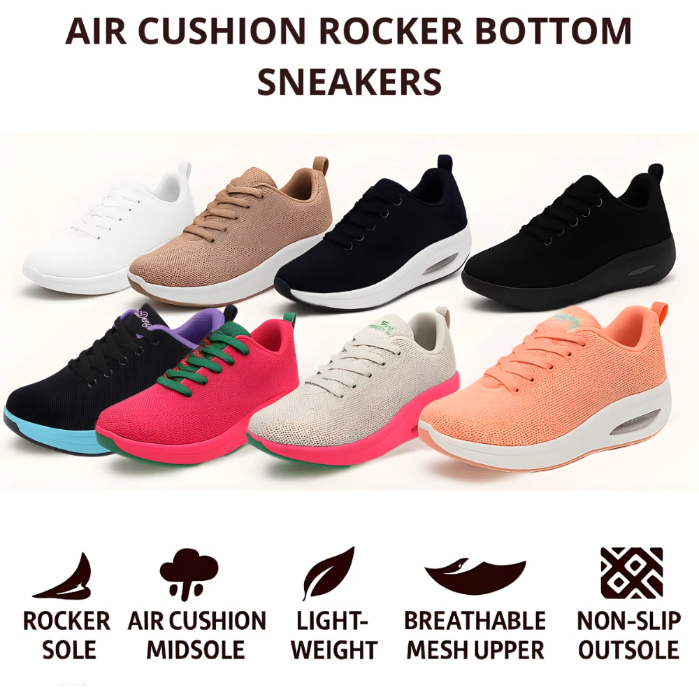Women's Comfortable Sneakers Travel 2" Air Cushion Rocker Bottom Shoes
