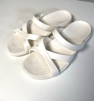 Crocs Women's 8 Kadee II Strappy Sandals White Casual Flats Shoes Beach Summer