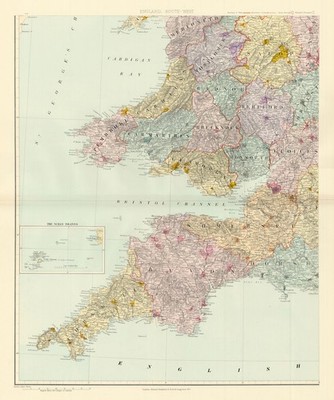 South Wales & S. West England. Devon Cornwall Somerset 62x51cm STANFORD 1904 Karte