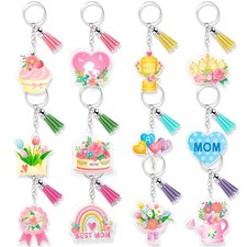 Mother's Day Acrylic Keychain Set - 12 Pcs Mom Themed Keychains with Colorful T