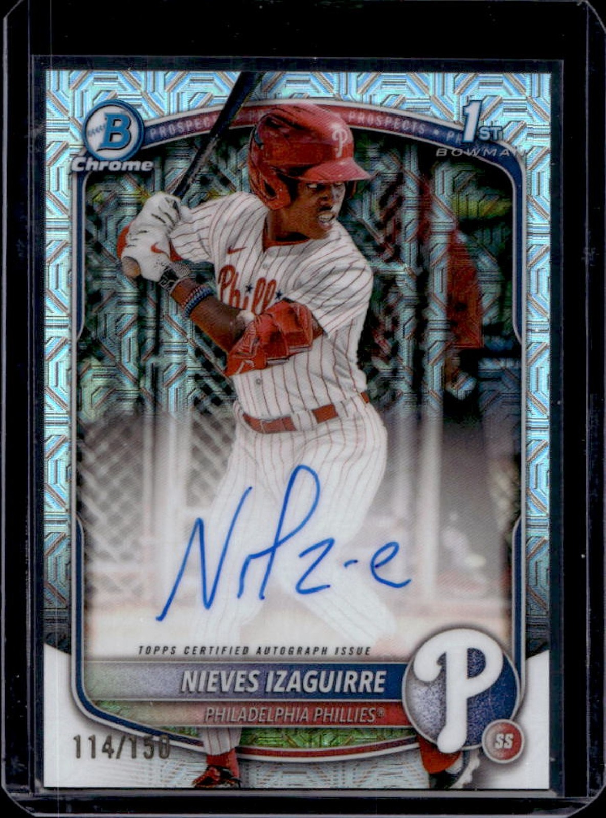 2025 Bowman Chrome Nieves Izaguirre Auto HTA Choice Refractor 1st #114/150