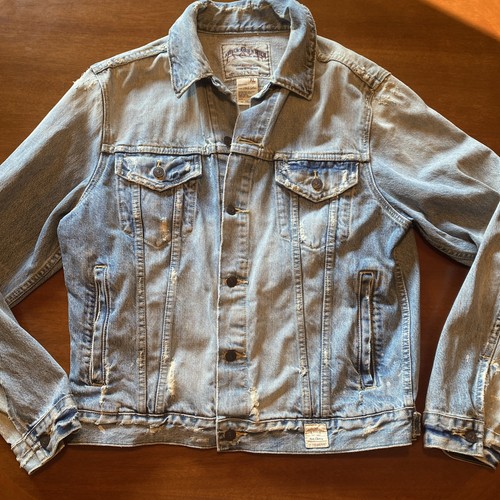 Vtg Mens XL Abercrombie & Fitch Distressed Denim Jean Jacket Trucker Y2K EUC