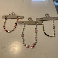 Lot of 3 Urban Outfitters Beaded Butterfly Mushroom Flowers Necklaces