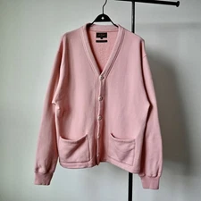 BEAMS Plus soft-fleeced sweat V cardigan, light pink, made in Japan,  size L