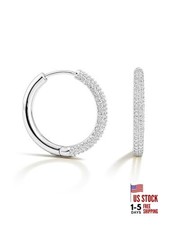 CZ Pave Huggie Hoop Earrings  14K Gold-Plated or Rhodium-Plated  25mm Silver