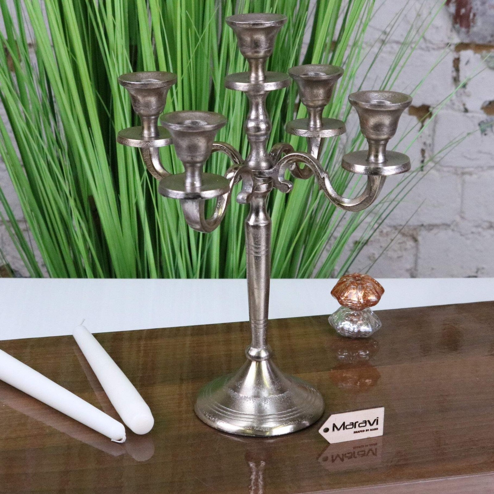 Veeha Candelabra Centerpiece 5 Candle Holder 30cm Champagne Gold Restaurant Gift