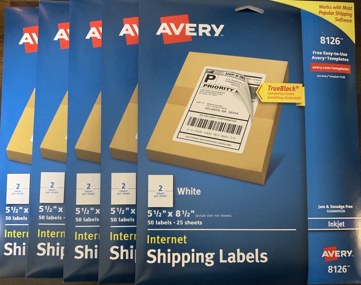 Avery 8126 Labels 250 Total 5 Pack BULK VALUE TrueBlock USPS UPS Inkjet